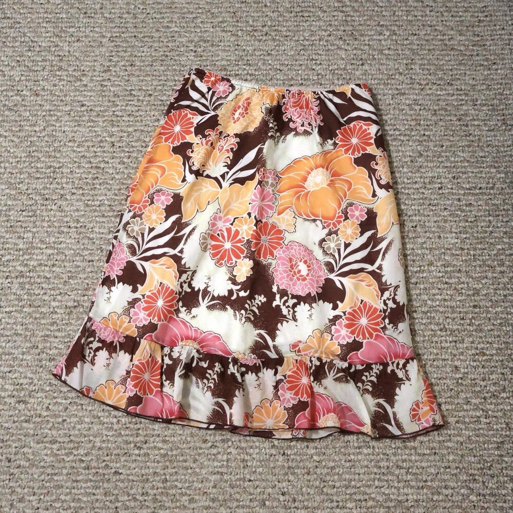 Vintage Roxy Pink Brown Floral Hibiscus Mini Skirt XS Surf Swim Beach Y2K